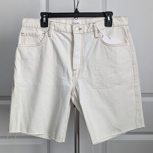 Frame Denim Shorts Le Slouch Bermuda Length Raw Cut Hem Loose Fit Ecru 29 NWT